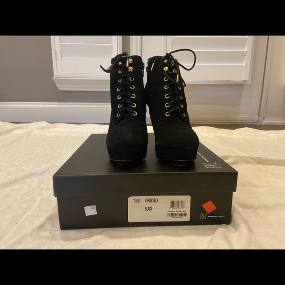 INC Black Suede 4inch heel booties - Picture 4 of 8